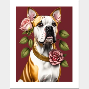 Floral Boxer Dog Woodcut Design Posters and Art